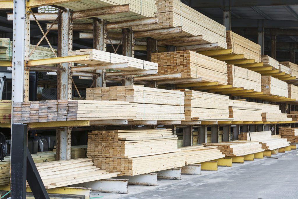 stacks of lumber for building