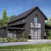 barndominium plan large black barndominium with large windows and porches on the front