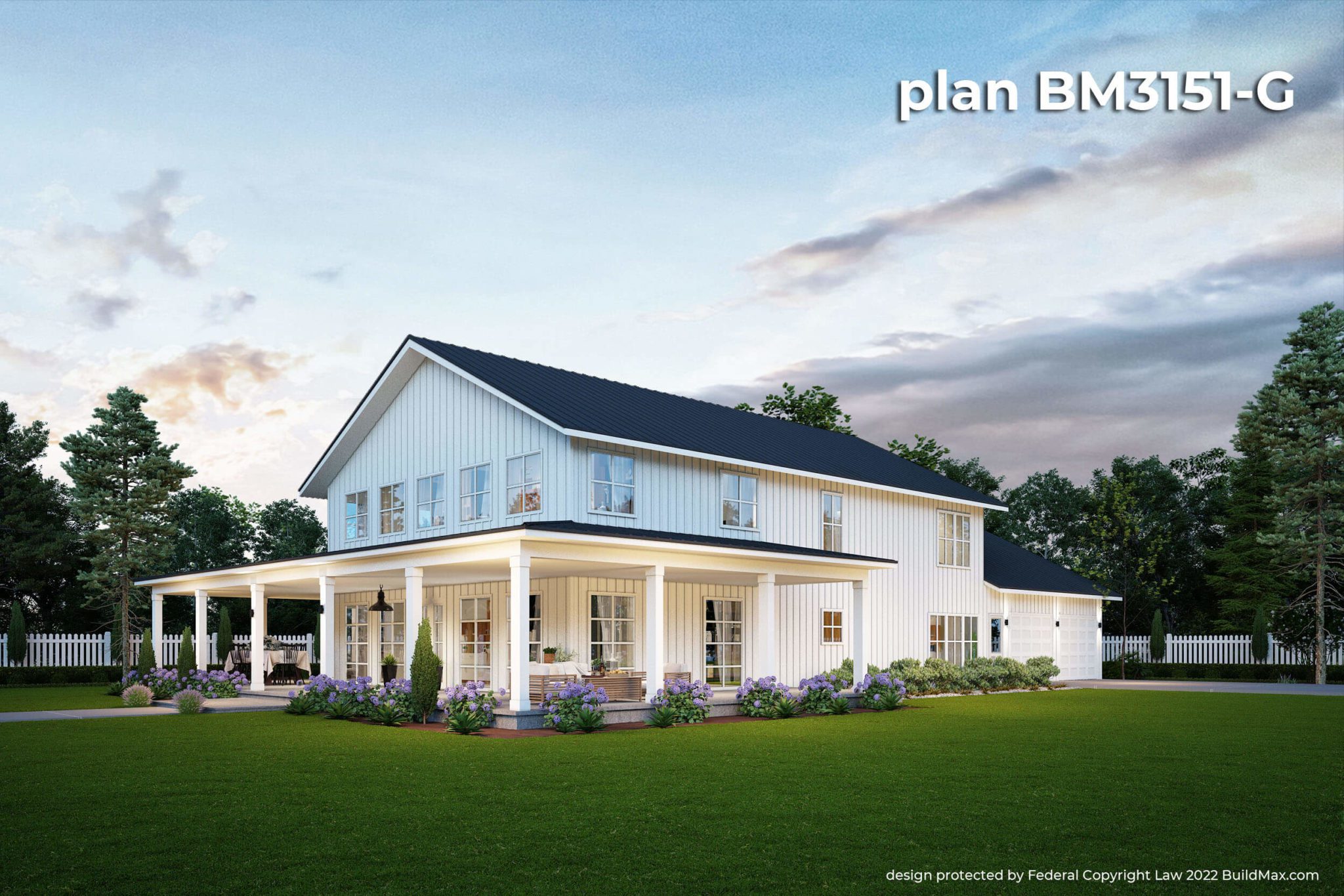 white barndominium style house plan