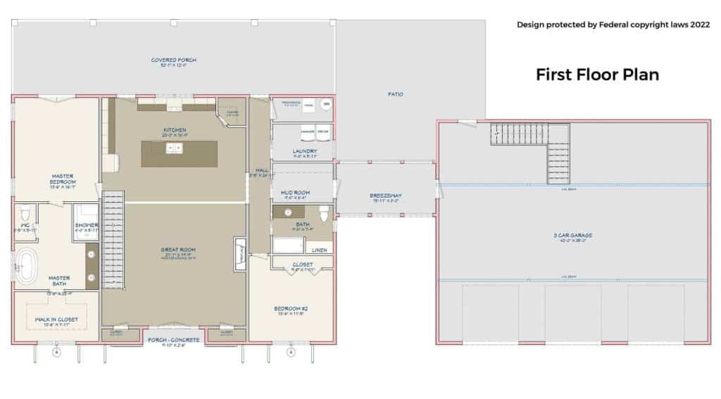 Barndominium floor plan for first floor