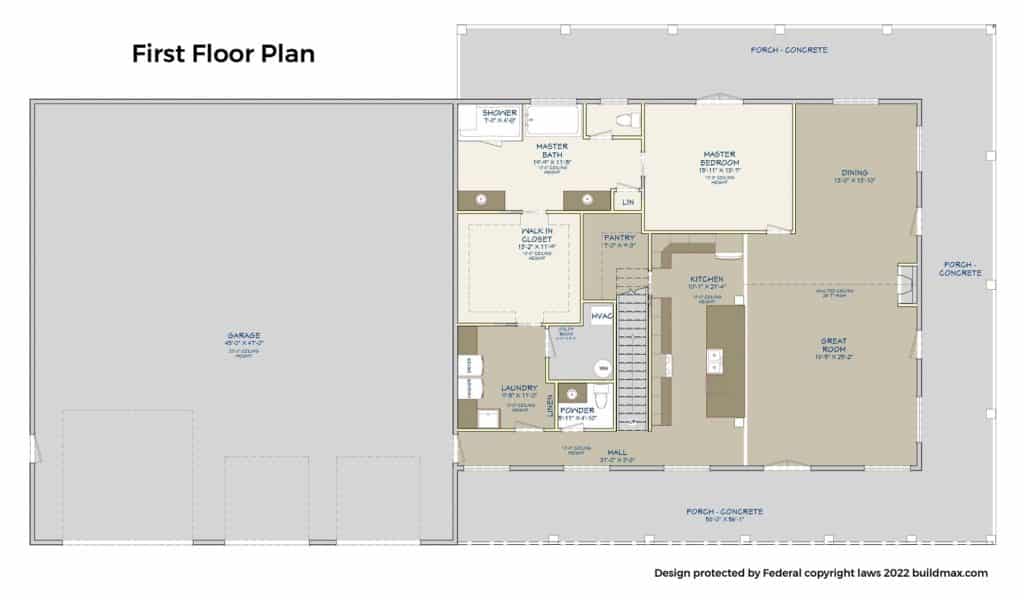 Barndominium 5550-S First floor plan
