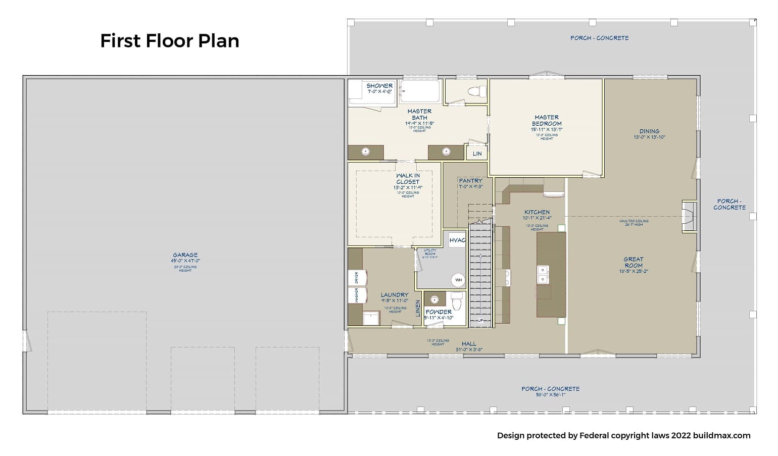 Barndominium 5550-S First floor plan