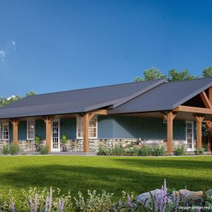 barndominium with blue siding