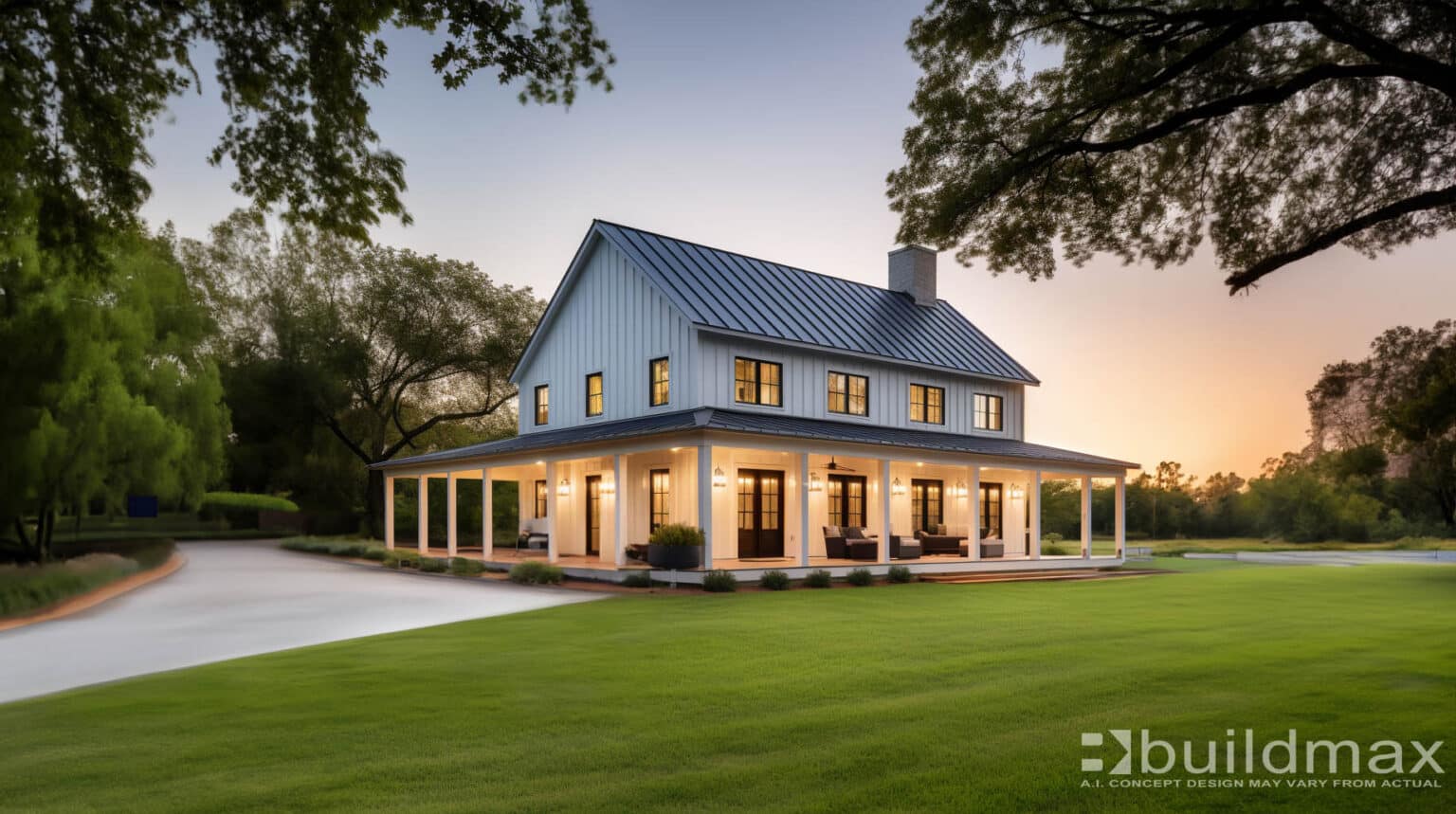 white farmhouse style barndominium