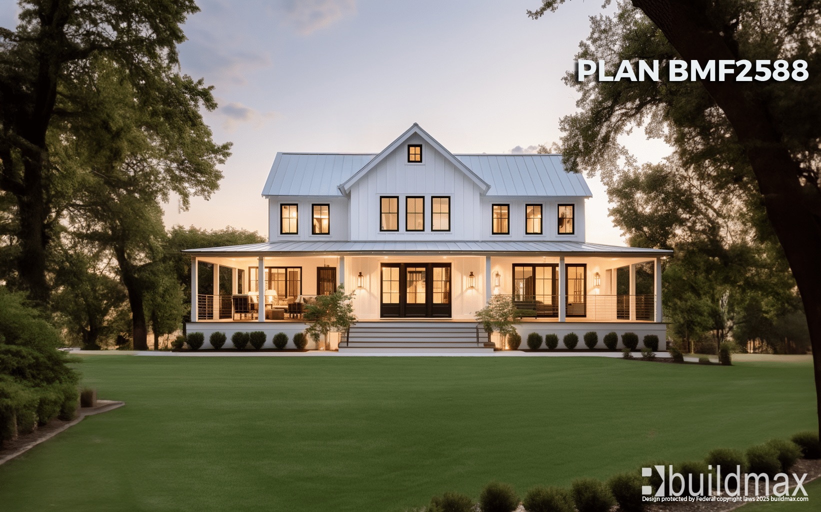 white farmhouse with spacious porch set in the countryside